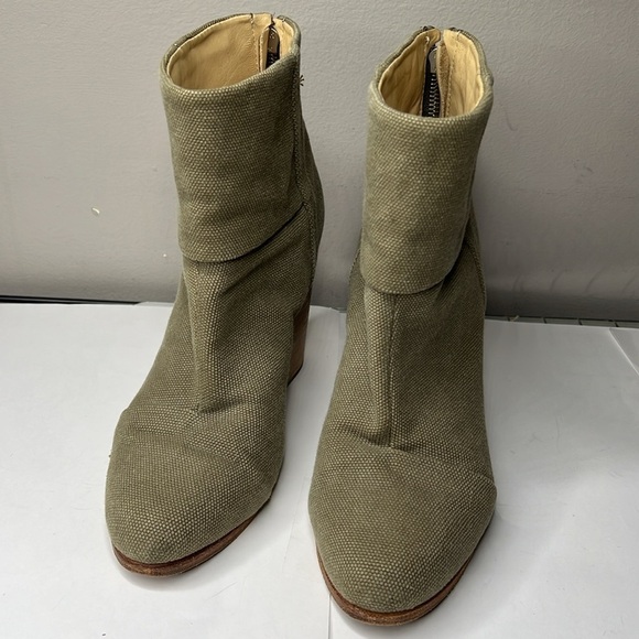 Rag & Bone Sz 7.5 Newbury Canvas Leather Lined Back Zip Low Heel Ankle Booties - Picture 3 of 11